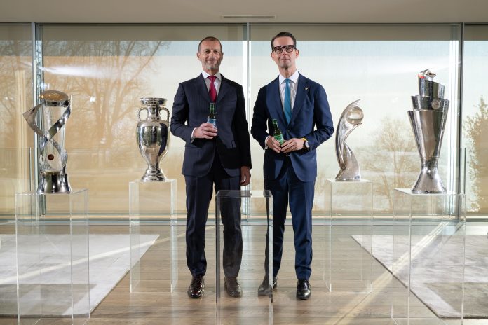 UEFA President Aleksander Ceferin meets Calsberg CEO Jacob Aarup-Andersen